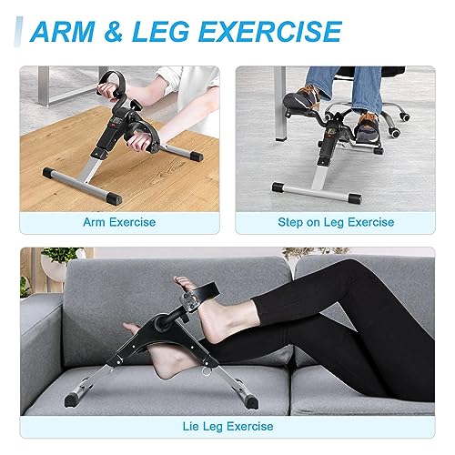 Uten Folding Pedal Exerciser, Under Desk Bike Pedal Exerciser, Mini Under Desk Exercise Bike Foot Hand Cycle Portable, Arm and Leg Exercise Peddler Machine with LCD Monitor - color: Silver-1