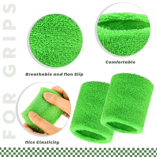 Bememo 24 Pcs Wrist Sweatbands Bulk Sports Wrist Bands for Men Women Breathable Athletic Tennis Wristbands Stretchy Absorbent Cotton Terry for Basketball, Baseball, Gym, Working Out - color: Neon Green