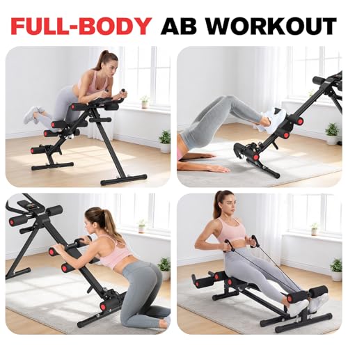 DERACY Ab Workout Machine Adjustable Ab Trainer Abdominal Trainer for Home Gym Foldable Ab Crunch Machine for Core 440 LBS - color: Black - Red