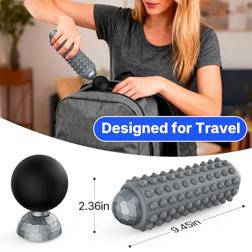 Mini Electric Massage Roller 4 Speeds Vibrating Massage Ball, 2-in-1 Portable Muscle Massager Gun & Roller for Muscle Relief, Detachable Heads, Rechargeable, For Fitness, Office, Travel (Gray) - color: Gray