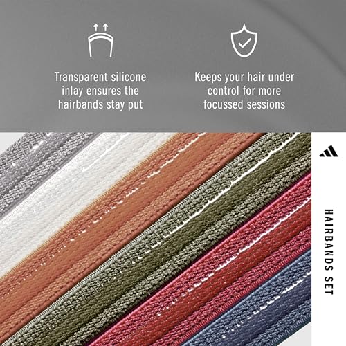 adidas Hairband Set - 6 Thin - Multiple Colors - color: Grey, White, Clay, Olive, Red, Navy