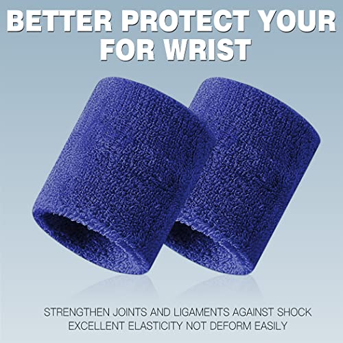 BEACE Sweatbands Sports Wristband for Men & Women - Moisture Wicking Athletic Cotton Terry Cloth Sweatband for Tennis, Basketball, Running, Gym, Working Out - color: DP Blue