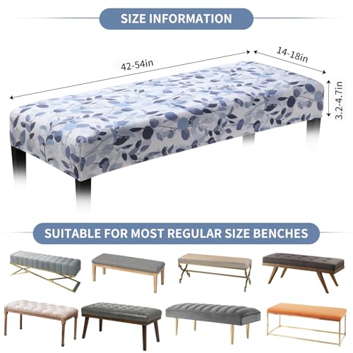 Fuloon Stretch Bench Cover, Anti-Dust Removable Dining Bench Slipcover Washable Seat Cushion Protector for Bedroom, Kitchen, Hotel, Banquet, Grey Blue Flower - color: Flower Grey Blue