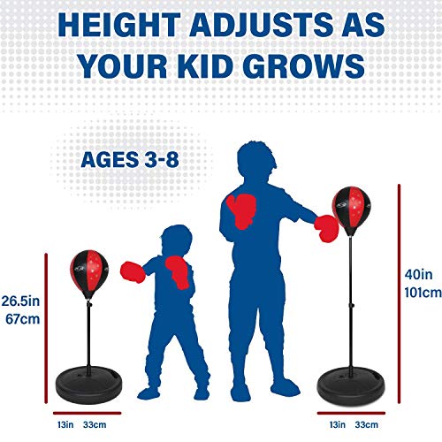 NSG Punching Bag for Kids & Boxing Gloves Set - Adjustable Freestanding Speed Bag with Spring-Loaded Stand, Junior Boxing Gloves & Hand Pump - Portable, Easy Assembly for Boys, Teens, Toddlers Ages 4+ - size: Small