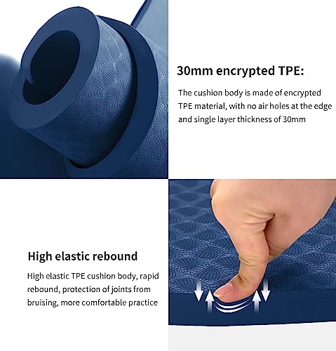 nuveti Large Exercise Mat - 15mm/20mm/30mm Thick Yoga Mat | Workout Mat for Fitness, Yoga, Pilates, Stretching & Floor Exercises for Women & Men with Free Carrying Bag - color: DarkBlue, size: 183X80X30MM