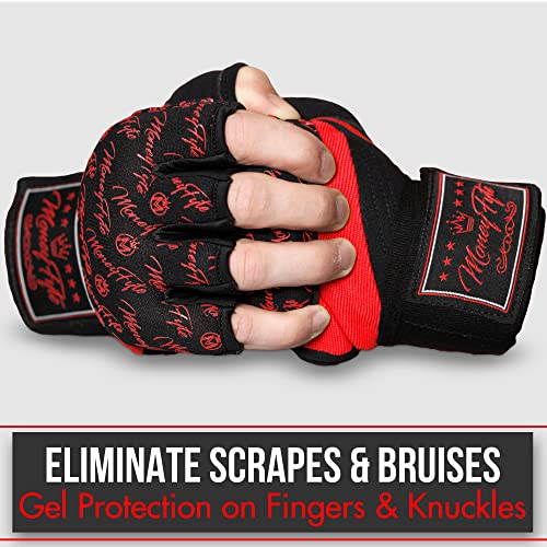 Quick Gel Boxing Wraps Under Boxing Gloves - Kickboxing MMA Muay Thai - Fist, Knuckle, Wrist Wrap Protection Inner Glove Hand Wraps - Men Women Kids - color: Black/Red, size: Large-X-Large