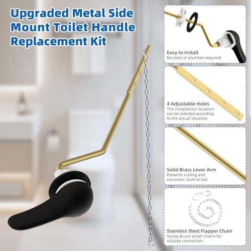 Hibbent Metal Side Mount Toilet Handle Replacement Kit, Oil Rubbed Bronze | Upgraded Metal Flush Lever, Universal Toilet Flush Handle Fit Side Tanks, Stainless Steel Flapper Chains, 4 Adjustable Holes - color: Oil Rubbed Bronze, style: Classic Side Mount