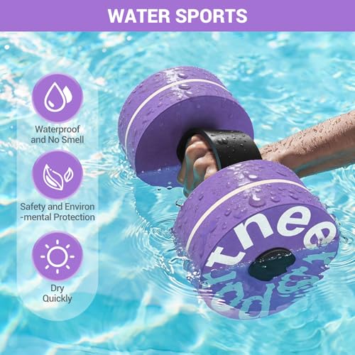 Sportneer Water Weights Aquatic Exercise Dumbbells Water Dumbbell Aerobics Workouts Set of 2 EVA Foam Pool Weights Dumbbells Set Aqua Fitness Barbells Equipment for Water Aerobics Weight Loss - color: Purple pinstripe