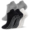 5 Pairs Pilates Socks with Grips for Women Non Slip Grip Yoga Crew Socks for Barre Hospital Barefoot - color: B - 1 White 2 Black 2 Gray