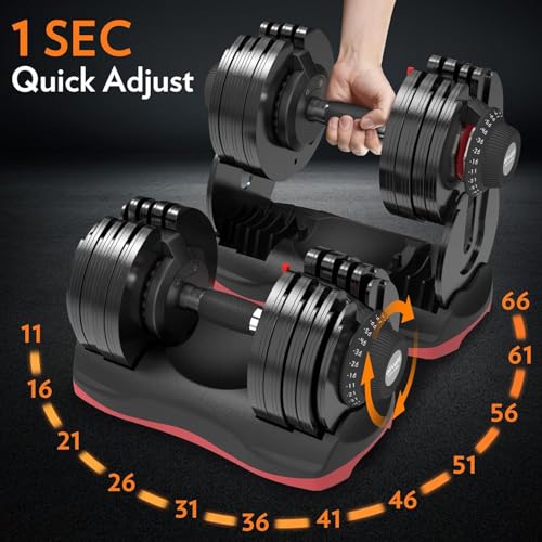 ATIVAFIT Adjustable Dumbbell Set of 2, 5–88LB Quick Dial Free Weights with Double Safety Lock, Anti-Slip Steel Handle & Storage Box, Space Saving Home Gym Equipment for Full Body Strength Training, Suitable for Home Fitness Users - color: Black-66lbs