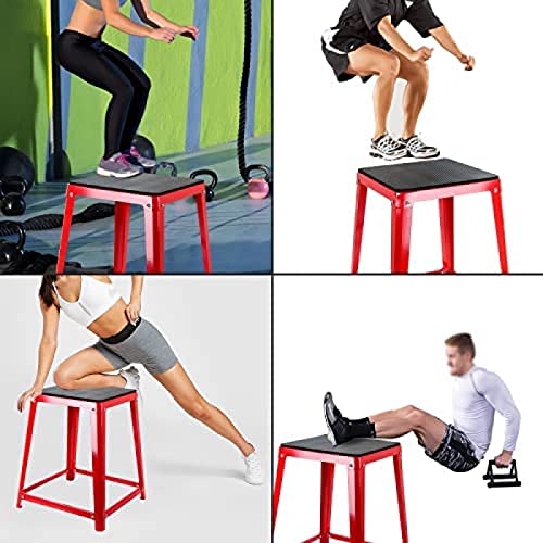 Plyometric Platform Box, Plyometric Box Jump Set For Home Gym Training, Conditioning, Strength Training - color: Set of 3 Red