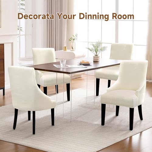 Velvet Wingback Dining Chair Cover Soft Stretch Accent Chair Cover Slipcover Thick Plush Wing Back Chairs Covers Furniture Protect Washable Chairs Protector Covers for Dining Room (Beige, 2) - color: Beige