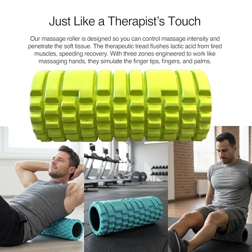 321 STRONG 5 in 1 Foam Roller Set with Hollow Core Deep Tissue Massager, Muscle Roller Stick, Stretching Strap, Spikey Plantar Fasciitis Ball, and Carry Bag, with 4K eBook - color: Bright Lime