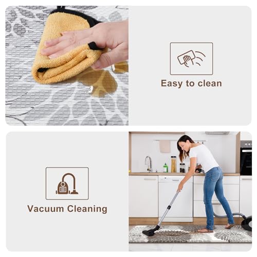 Anti Fatigue Kitchen Mat 2PCS,Boho Dahlia Floral Kitchen Rugs Non Slip Rubber Backing,Waterproof Farmhouse Kitchen Mat for Floor,Cushioned Standing Mat for Office,Laundry,Sink,Desk,Grey - color: Grey, size: 17.3" x 47 "+ 17.3" x 29 "--0.47 inches