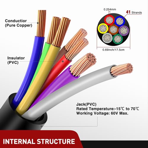 Nilight 25 Feet 7 Way Trailer Extension Cable Traditional SAE 14 Gauge 7 Conductor 100% Pure Copper Insulated Heavy Duty Wire Weatherproof for 7 Pin Blade RV Automotive - color: Traditional SAE Trailer Cord 25FT