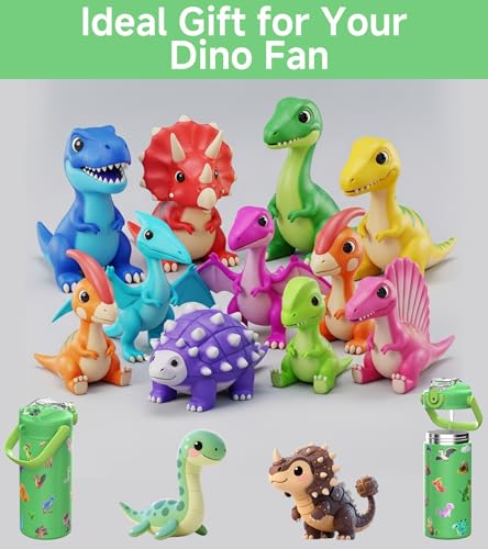 MYFOREST 14oz/400ml Insulated Kids Water Bottle, Odor-free Liner, 3D Touch | No Plastic Taste, Surgical Steel - No Chemical Leaching, Name Spot, Soft Sipper, Gift for Dino Fan, DinoCraft: Chibi - color: DinoCraft: Chibi