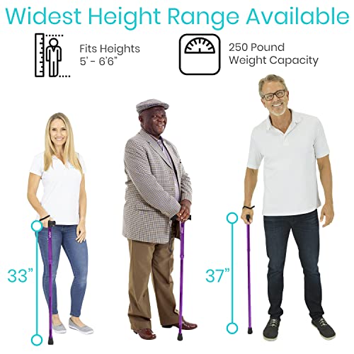 Vive Folding Cane - Foldable Walking Cane for Men, Women - Fold-up, Collapsible, Lightweight, Adjustable, Portable Hand Walking Stick - Balancing Mobility Aid - Sleek, Comfortable T Handles (Purple) - color: Purple