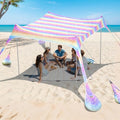 2PM SPORTS Beach Tent Sun Shelter 10x10 FT - UPF 50+ UV Protection, 8 Sandbags, Easy Setup, Portable Beach Shade Canopy for Family Picnic Camping Travel - color: Rainbow