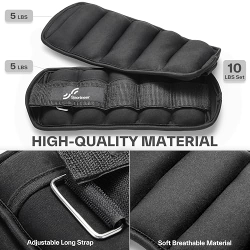 Sportneer Adjustable Ankle Weights Set - 1 Pair (2-10 lbs) Removable Sandbags for Women & Men, Comfortable Neoprene Leg Weights for Walking, Running, Pilates, Yoga, Home Workout & Physical Therapy - color: Black