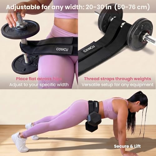 Hip Thrust Belt – 13mm Slip-Resistant Padding Dual Strap Booty Belt for Dumbbells and Kettlebells – Adjustable Weightlifting Pad for Glutes & Squats, Home Gym up to 400 LBS