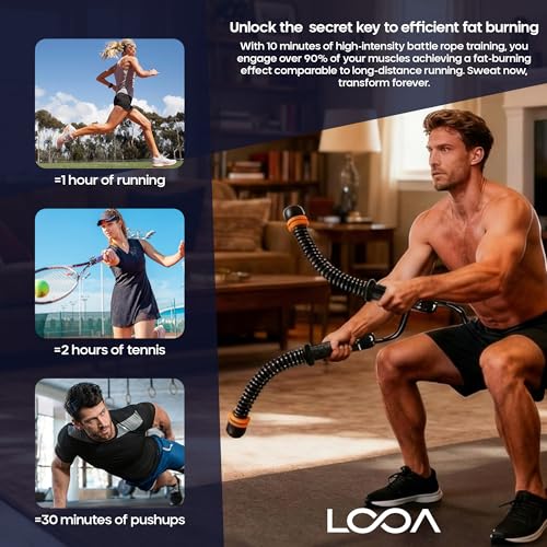 LOOA Adjustable Weighted Ropeless Battle Ropes for Home Gym (2 Pack) Set | Quiet Training, No Anchor Required, Portable, Full Body, Indoor Exercise