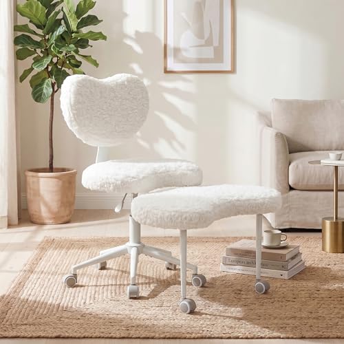 Cross Legged Office Chair with Wheels, 360 Swivel Height-Adjustable Meditation Chair with Lumbar Support, Beige - color: Beige, size: Heart Back