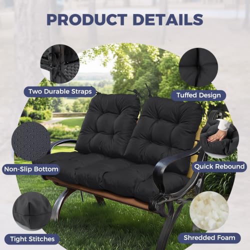 Wicker Chair Cushions of 3 Pieces, Waterproof Cushions for Patio Furniture, Tufted Wicker Outdoor Furniture Cushions, 1 Patio Loveseat Cushion and 2 U-Shaped Cushions, 44"x19"x5", Black - color: Black