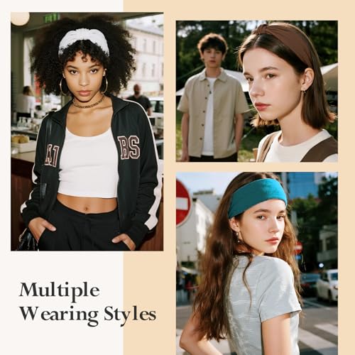 HSEM Headbands for Women, Wide Elastic Head Bands, Non-Slip Thick Hair Bands, Sports Stretchy Sweat Bands, Large Knotted Soft Headband, Gray Burgundy Green Black Coffee Navy - color: GrayBurgundyGreenBlackCoffeeNavy