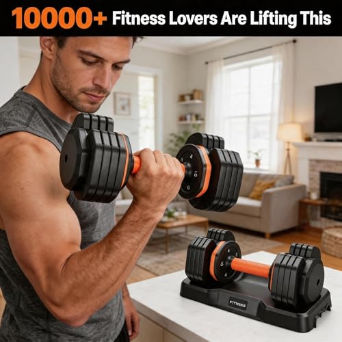 2026 New 15-in-1 Adjustable Dumbbell Set 105/52.5lb – Instant Weight Swap, Storage Box, Non-Slip, 3-Yr Service - color: Dark