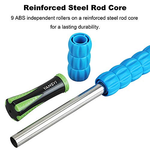YANSYI Professional 9-Roller Deep Tissue Massage Stick - Portable Muscle Recovery Roller for Athletes, Relieves Post-Workout Soreness & Leg/Back Pain - Portable Physio Tool (Blue 2) - color: Blue 2