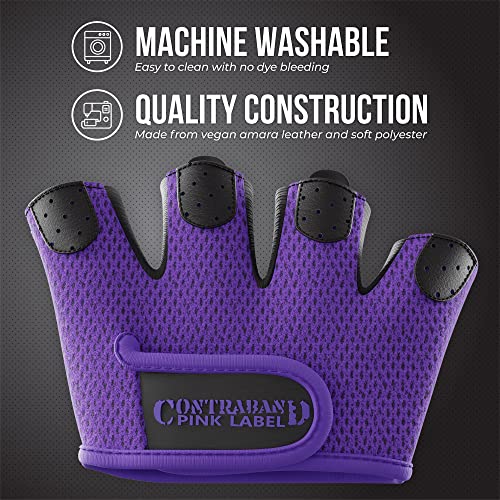 Contraband Pink Label 5537 Womens Micro Weight Lifting Gloves w/Grip-Lock Silicone Padding (Pair) - Minimalist Half Gloves - Apple Watch Friendly - color: Purple, size: Large