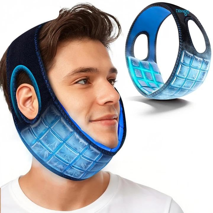 NEWGO Wisdom Teeth Pain Relief Ice Pack, 60-Min Long Lasting Cold | Face-contoured Design for Snug Fit, Soothes TMJ, Tooth Extraction Pain, Oral Surgery Recovery, and Jaw Discomfort - color: Dark Blue