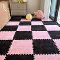 12Pcs Plush Foam Floor Mat,Plush Interlocking Carpet Tiles,Anti-Slip Square Puzzle Floor Mat,EVA Foam Area Rugs for Bedroom Playroom (Pink+Black) - color: Pink+black