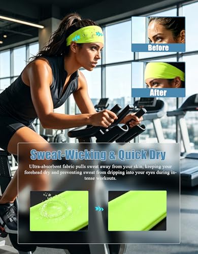 Headbands for Men & Women, Sweat Headband Non-Slip Sweatband Sports Running Cycling Yoga Basketball Workout Football Training - color: Black,Neon Yellow,Neon Orange,Green