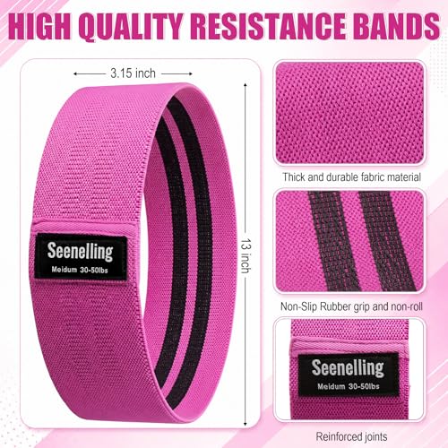 Seenelling 36 Pcs Fabric Resistance Bands for Working Out Non Slip Stretch Exercise Bands Bulk for Women Men Home Gym, Pilates, Yoga, Booty, Leg Training - color: Rose Pink, style: Heavy Resistance