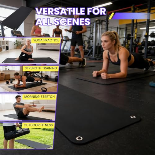 Garvee Hanging Exercise Mat, 71x24 / 56x24 Inch PVC Fitness & Yoga Mat for Group Classes, 5mm Thick with Reinforced Holes, Commercial Grade Gym Mat, Black/Blue/Multicolor - color: 71*24black