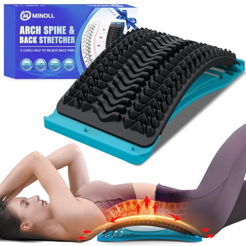 MINOLL Back Stretcher for Lower Back Pain Relief, Multiple Level Adjustable Arch Lumbar Back Cracker Board, Back Cracking Device, Back Massager for Scoliosis, Spine Decompression Support - color: Dark Blue