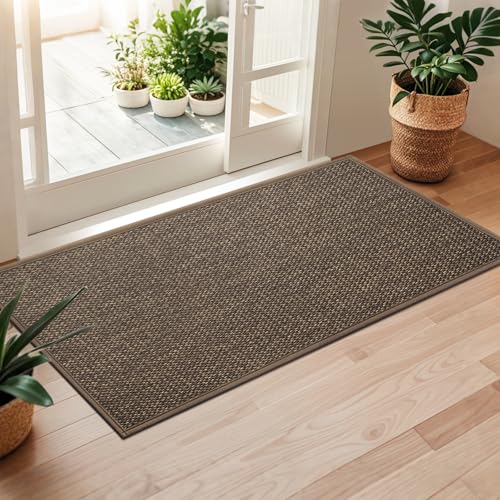 LEKEEPGO Door Mat 24"x47", Non Slip Door Mat Indoor Entrance, Rubber Backing Front Indoor Doormat Washable Absorbent Low-Profile Entryway Entry Resist Dirt Inside Door Mats, Brown - color: Coffee, size: 1'11" X 3'11" (Rectangular)
