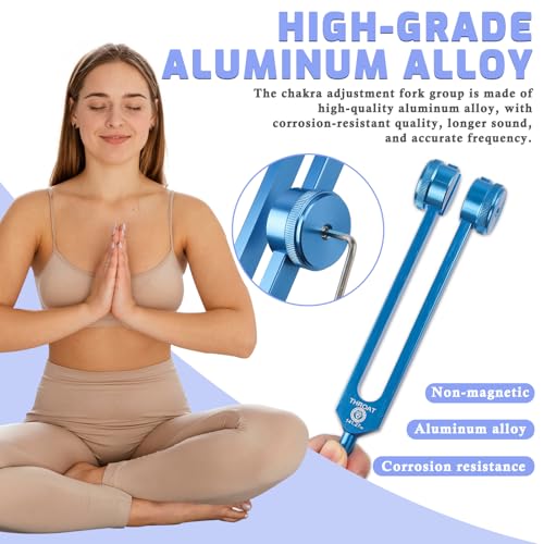 Tuning Fork Healing Set of 8 Colors (126.22Hz, 136.1Hz, 141.27Hz, 172.06Hz, 194.18Hz, 210.42Hz, 221.23Hz, 272.2Hz), Sound Therapy Aluminum Chakra Forks with Reflex Hammer, and Exquisite Package - color: 8 Pcs - Multicolor