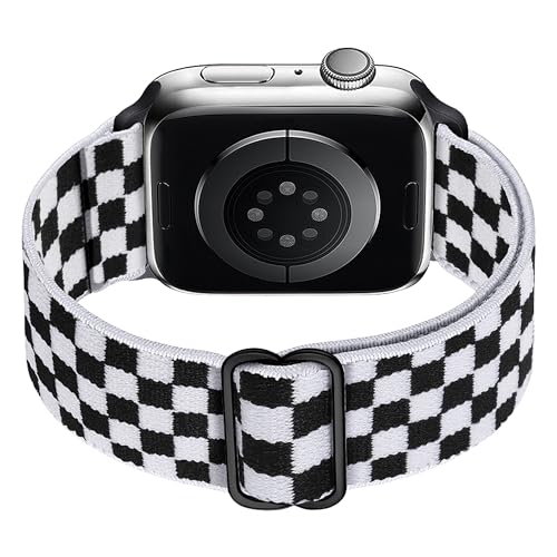 Stretchy Nylon Loop Bands Compatible with Apple Watch 38mm 40mm 41mm 42mm 44mm 49mm Adjustable Soft Elastics Strap Compatible with Apple Watch SE Ultra iWatch Series 8/7/6/5/4/3/2/1 (Black and - color: 1-Black and white check, size: 38mm/40mm/41mm/42mm(Se