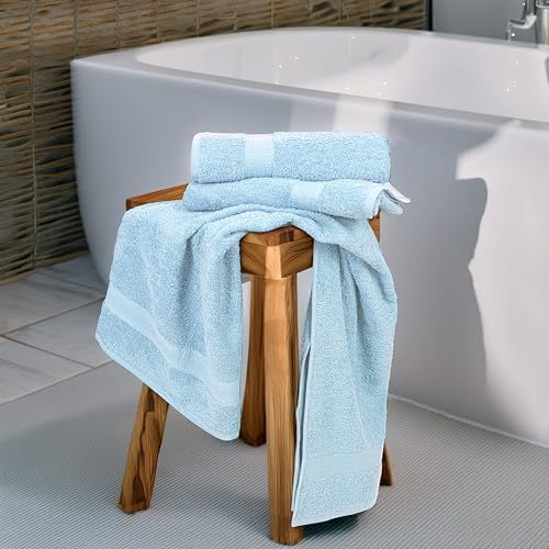 Commercial Bulk Pack of 12 Bath Towels – 100% Cotton Terry 24" x 48" – Ideal for Hotels, Salons, Gyms, Spas & Institutional Use – Sky Blue - color: Sky Blue, size: 24"x48" - PK 12