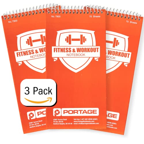 Portage Fitness & Workout Notebook - Fitness Journal, Workout Log, Exercise & Weight Training Notebook Planner, Fitness Tracker Log for Bodybuilding – 4 x 8 Inches, 140 Pages, 70 Sheets (Pack of 3) - color: Fitness Log
