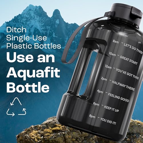 AQUAFIT 1 Gallon Water Bottle with Motivational Quotes | BPA Free 1 Gallon Water Bottle with Straw and Chug Lids - Leakproof Gym Water Bottle with Carry Handle (Gray) - color: Gray, size: 128 Ounces