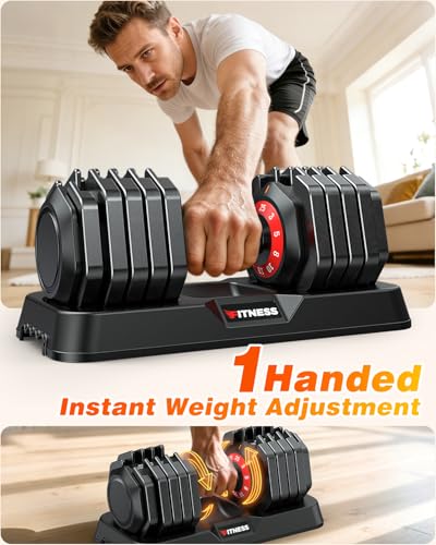 XDDIAS Adjustable Dumbbell Set for Home Gym Workout | 25 to 90 lbs, non-slip knurled grip, compact storage, one-hand adjustable - size: 25LB Pair