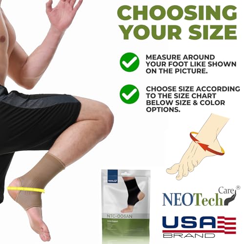 NeoTech Care Ankle Support Sleeve - Open Heel, Light, Elastic & Breathable Knitted Fabric - Medium Compression - For Men, Women, Kids - Right or Left Foot (Beige Color, Size S, 1 Pair) - color: Beige, size: Small (1 Pair)