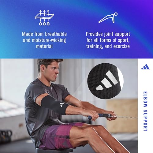 adidas Elbow Support Sleeve - Seamless and Smooth Elbow Support for Training, Competitions, and General Fitness - Ergonomic Design, Nylon Trim - Durable & Breathable - Black (Red Logo), Small - size: Small, style: adidas Elbow Support