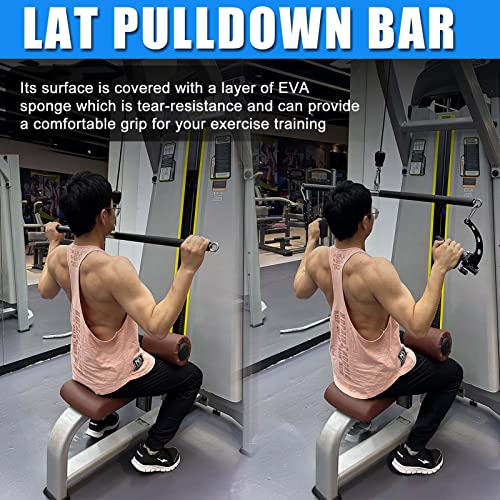 Non-Detachable LAT Pull Down Bar Cable Attachments for Gym, LAT Pulldown Attachments, Straight Bar, Resistance Band Bar for Weightlifting Workout - color: Long bar 1