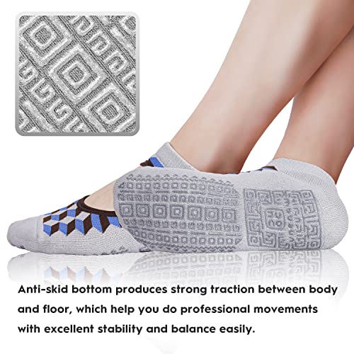 unenow Non Slip Grip Yoga Socks for Women with Cushion for Pilates, Barre, Home - color: 4 Pairs Grids-green/Blue/Pink/Lake Blue