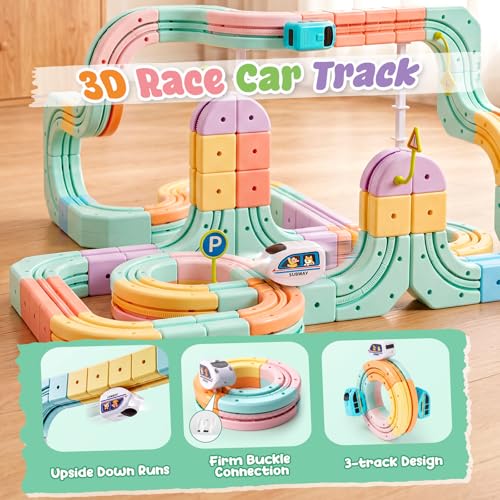 Hot Bee Electric Train Set for Kids, Gravity-Defying 3D Train Track Set with 134PCS Flexible Snap-On Tracks, USB Rechargeable Motorized Car, STEM Building Toy Birthday Gifts for Boys Girls 3 4 5 6 7 8 - color: Multicolored