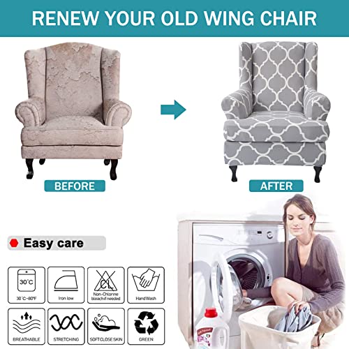 NILUOH Wingback Chair Slipcover 2 Pieces, Stretch Spandex Wingback Chair Covers Washable Slipcover for Wingback Armchairs Non-Slip Furniture Protector with Elastic Bottom for Living Room - color: 3